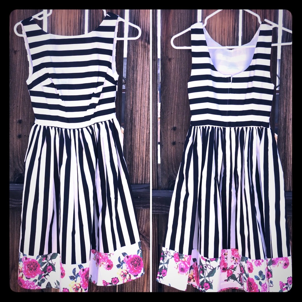 {ModCloth} Black White Stripe Retro Swing Dress